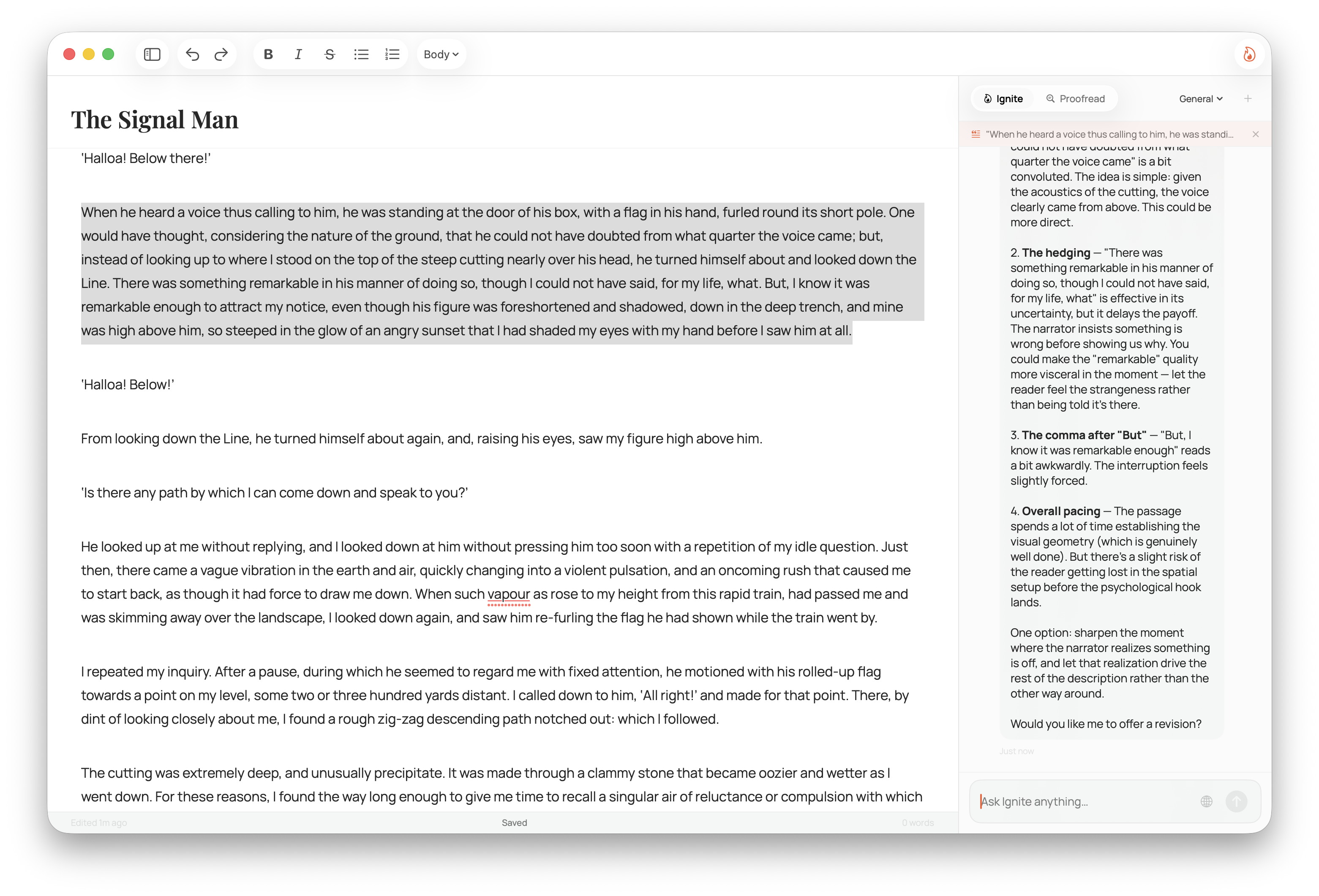 Ember writing studio — full app view