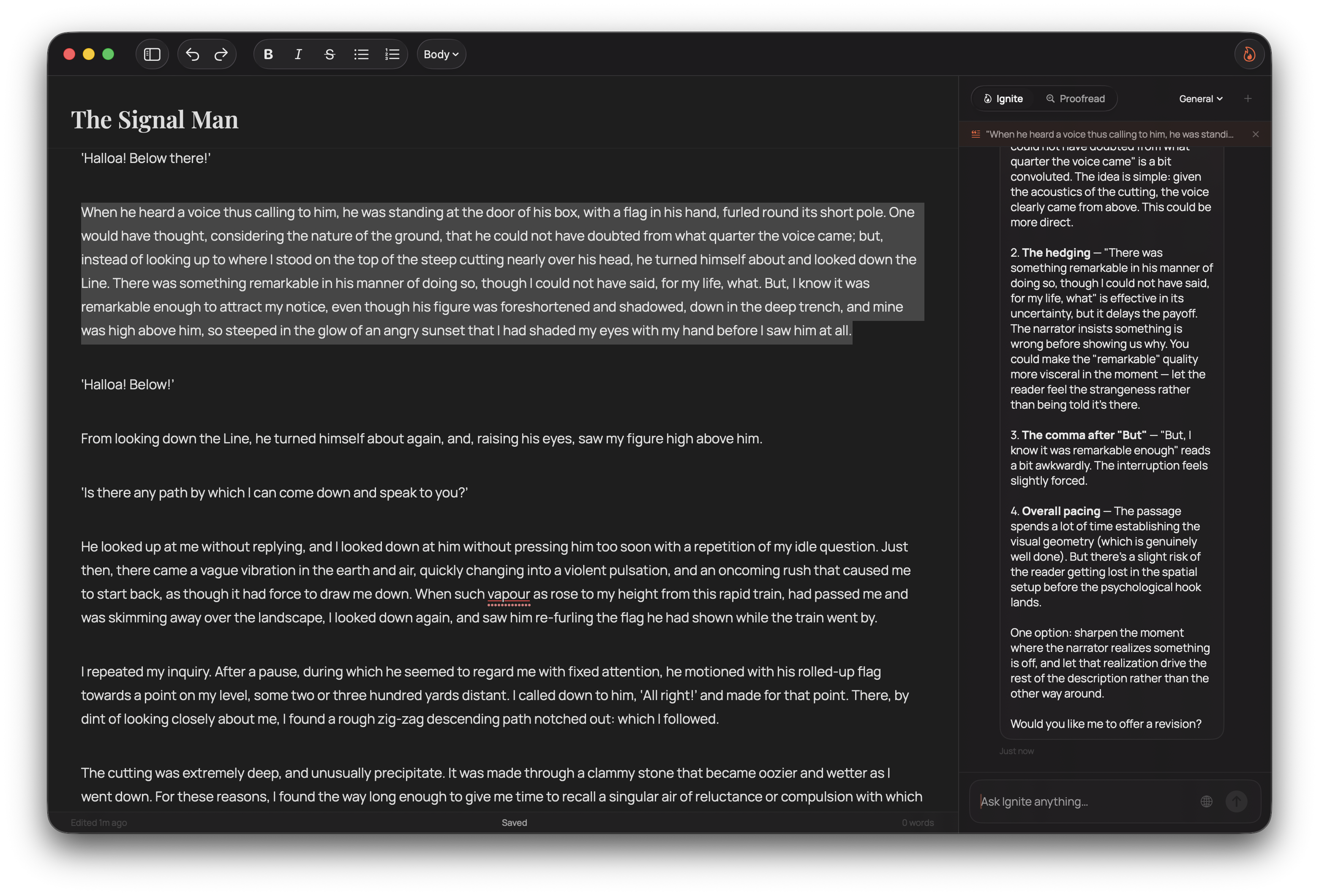 Ember writing studio — full app view